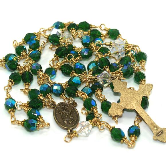 Hand-Made Five Decade Catholic Rosary, Golden Brass Wire Wrapped - Picture 5 of 10